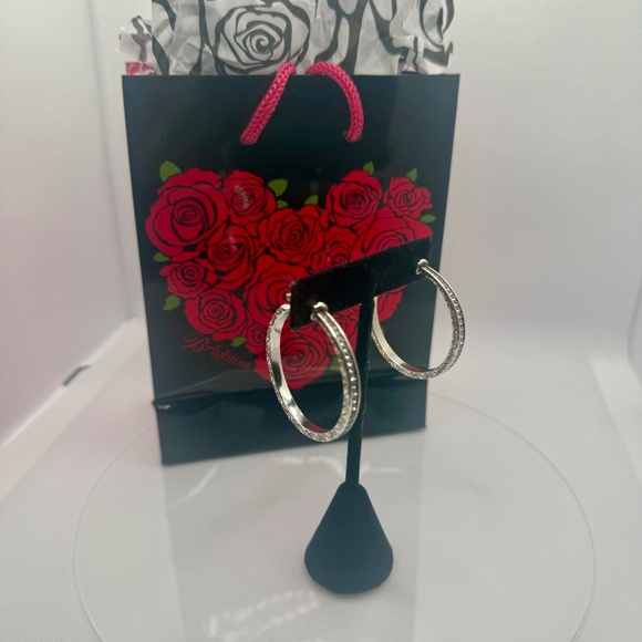 Brighton Jewelry SECRET OF LOVE 💗 Silver HOOP EARRINGS with Crystals - Picture 4 of 5